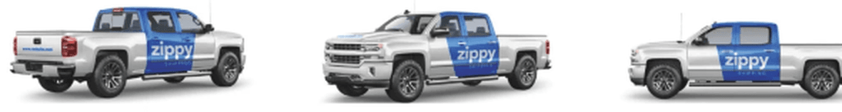 Truck rendering showing medium wrap coverage: partial panels and logos