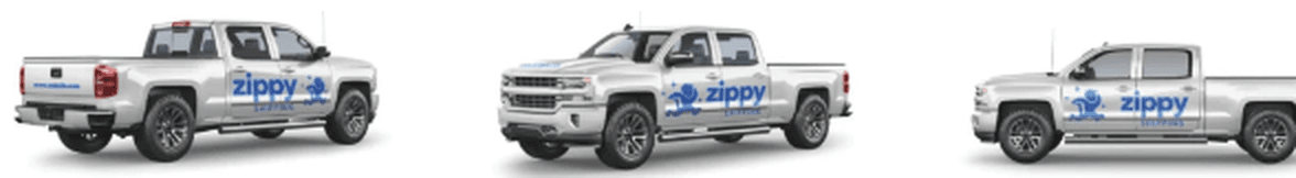 Truck rendering showing small wrap coverage: door logos and spot graphics